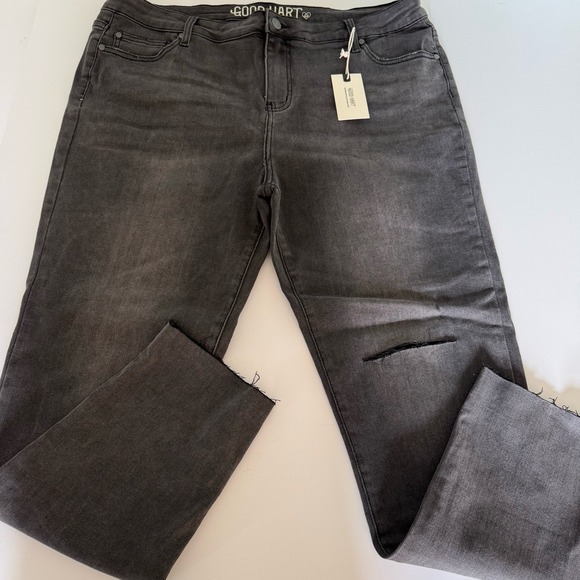 Good Hart Denim - GOOD HART Midrise Skinny Jeans Womens Size 16 Black Wash Distressed Raw Hem